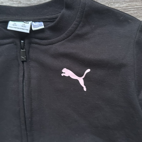 Puma Gorls Full Zip Jacket Sweater Black pink logo Size 7 - Picture 3 of 6